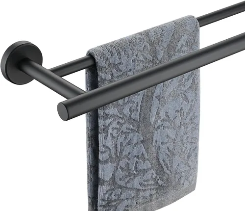 Miniatura 15 de JQK - Barra doble para toallas de baño, oro cepillado de 30 pulgadas, toallero de acero inoxidable 304 de 0.8 mm de espesor para baño, soporte
