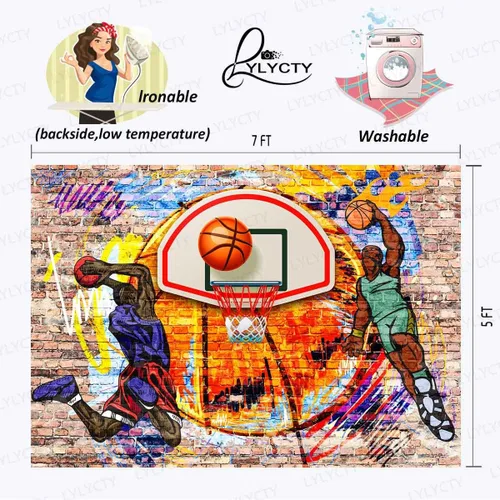 Miniatura 5 de Fondo de baloncesto con temática de graffiti, arte de fotografía deportiva, para decoración de fiesta de cumpleaños, pancarta, cabina de fotos