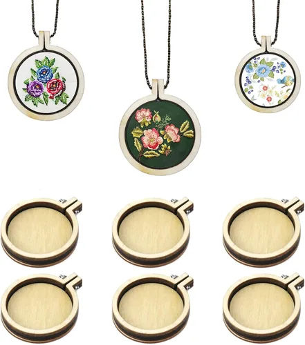 Miniatura 8 de Dnyta 10 PCS Aros Hexagonales Mini Bordados Aros Pequeños de Punto de Cruz Manualidades de Madera para Llavero, Aretes, Joyas, 1.6×1.5 pulgadas