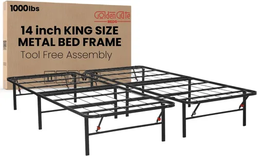 Miniatura 20 de AMBEE21 Golden Gate - Base de cama de metal con cabecera y estribo de hierro forjado victoriano antiguo (negro, matrimonial, Washington)