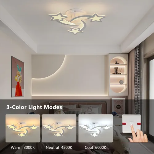 Miniatura 2 de Goeco Lámpara de techo Kidsroom, 3 modos de luz (3000 K/4500 K/6000 K) acrílico blanco cerca del techo, lámpara de techo de dibujos animados