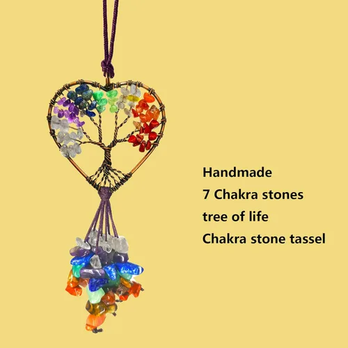 Miniatura 2 de Hecho a mano con piedras de chakras del árbol de la vida, accesorios colgantes para espejo de automóvil, para mujeres y hombres, 7 chakras
