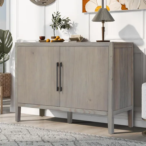 Miniatura 14 de Merax Aparador de buffet de madera moderna con 2 puertas, armario de almacenamiento independiente de estilo casa de campo, mesa consola para sala