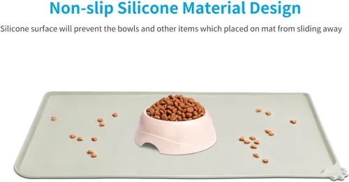 Miniatura 2 de AUDWUD - Tapete de silicona impermeable para alimentación de perros y gatos, antideslizante, tapete para tazón de mascotas Beige