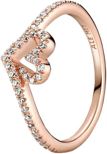 PANDORA Jewelry - Anillo de corazón brillante para mujer chapado en oro rosa de 14 quilates con circonita cúbica talla 5 Metal precioso Zirconia