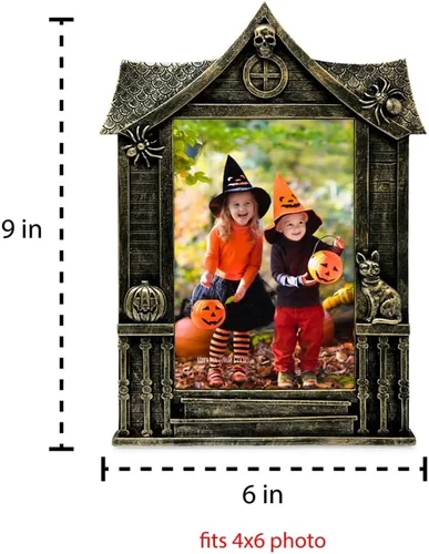 Miniatura 4 de Isaac Jacobs Marco de fotos de Halloween con forma de casa encantada de 4 x 6, para mesa de fotos y montaje en pared, decoración del hogar de Negro