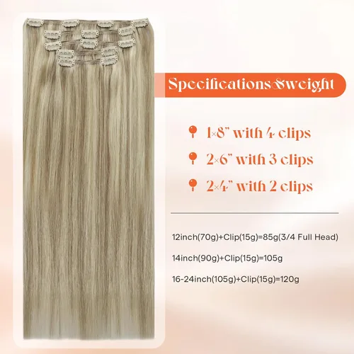 Miniatura 3 de Sunny Hair - Extensiones de clip de cabello humano - rubio claro mezclado con reflejos rubio dorado - 12 pulgadas, 5 unidades, 2.82 onzas