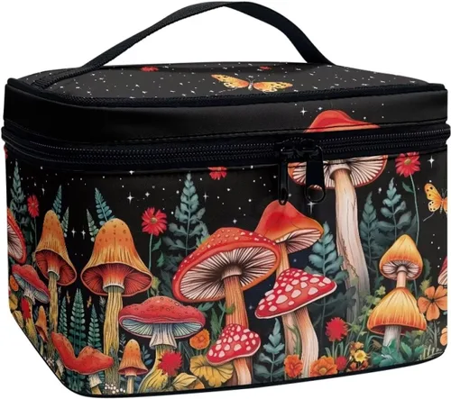 Miniatura 44 de Flashideas Bolsa de maquillaje para cosméticos Almacenamiento vertical Bolsa de maquillaje de viaje de gran capacidad, Caballo Azteca 1