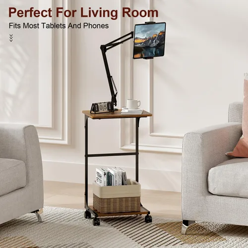 Miniatura 10 de Soporte de piso para tableta Kindle con estantes de almacenamiento de 2 niveles, altura de ángulo ajustable, soporte para iPad Tablet Kindle