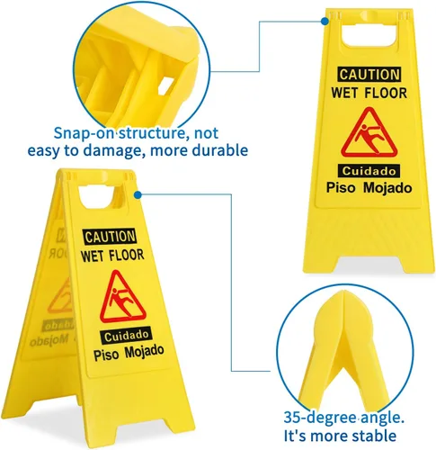 Miniatura 3 de CERLMLAND Señal de precaución mojada para piso, plegable, resistente, bilingüe de doble cara, letreros de advertencia de seguridad para uso
