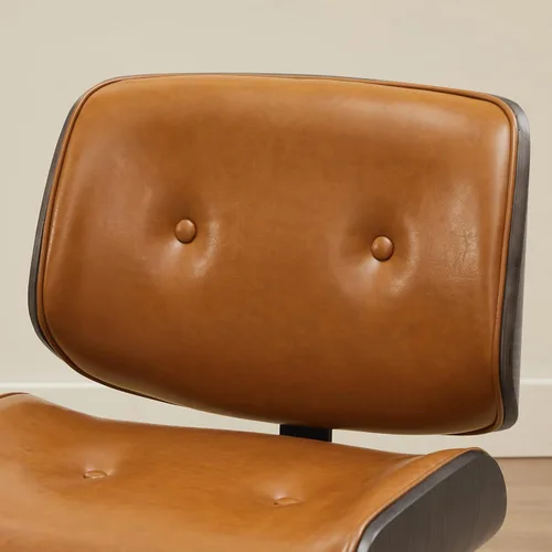 Miniatura 4 de Zouron Silla de comedor giratoria, silla de comedor tapizada de piel sintética con patas de madera, silla auxiliar moderna de mediados de siglo