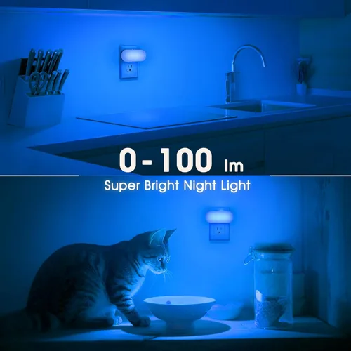 Miniatura 7 de DORESshop Luz nocturna azul, encendido/apagado automático, brillo ajustable de 0-100 lúmenes, enchufe regulable en la pared luz nocturna
