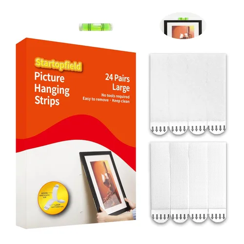 Miniatura 8 de 48 pares (96 tiras) de tiras pequeñas para colgar cuadros, resistentes, tiras de montaje de imágenes, cinta extraíble de gancho y bucle, colgador