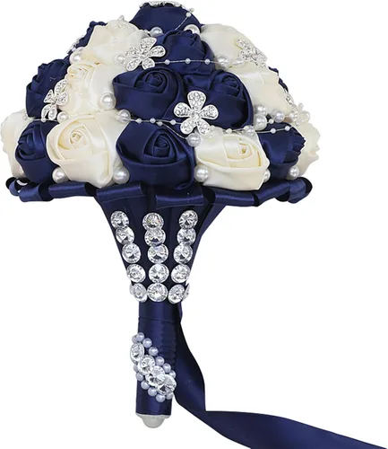 Miniatura 19 de XINNI Ramo de boda negro para novia, dama de honor, satén con diamantes de imitación y perlas para boda, fiesta de quinceañera, negro y marfil