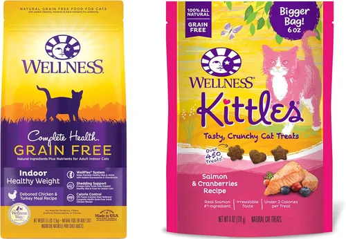Wellness Complete Health - Alimento seco para gatos sin granos para interiores, peso saludable, paquete de bolsa de 5.5 libras, golosinas naturales