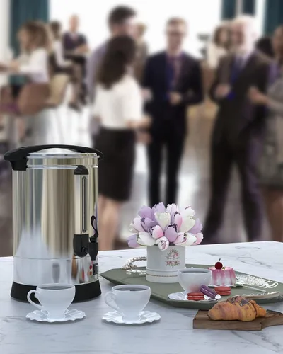 Miniatura 7 de TROPOW Urna de café de 100 tazas, 18 L/4.8 galones de acero inoxidable de gran capacidad, dispensador de bebidas calientes y café caliente
