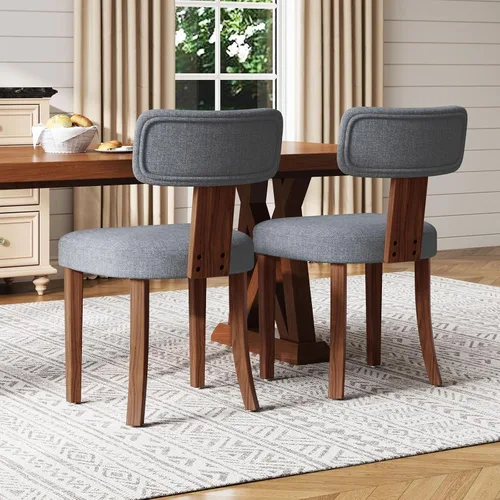 Miniatura 8 de LUXOAK Juego de 2 sillas de comedor modernas de mediados de siglo, sillas de cocina tapizadas de lino con respaldo curvado y patas ajustables