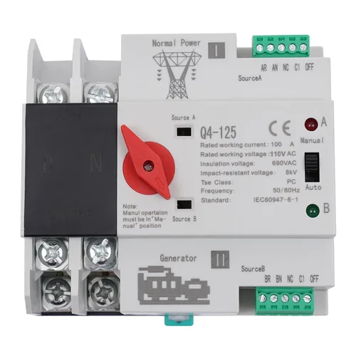 Miniatura 11 de Interruptor de transferencia automática de doble potencia, interruptor de cambio de generador de energía dual 63A 2P, interruptor comercial de 110 V