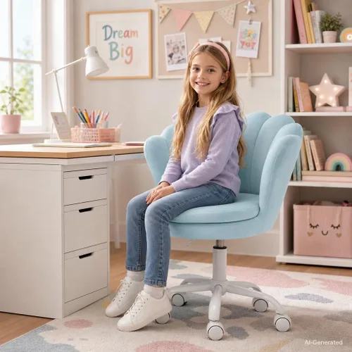 Silla de escritorio de terciopelo para niños, silla ergonómica ajustable para computadora con ruedas, bonita silla tapizada, sillas giratorias para