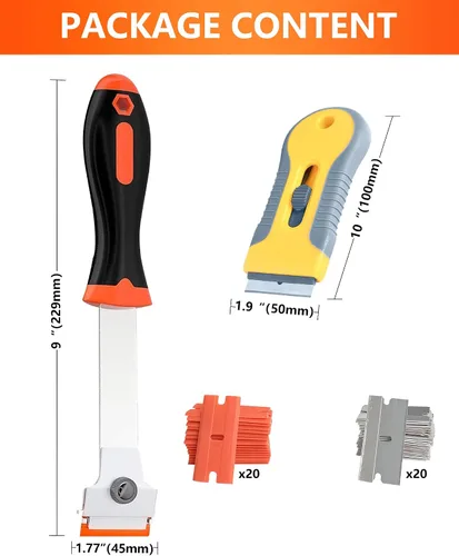 Miniatura 2 de Paquete de 2 raspadores de cuchillas de afeitar con 20 cuchillas de plástico y 20 de metal para quitar pintura, grasa del parabrisas, calcomanía