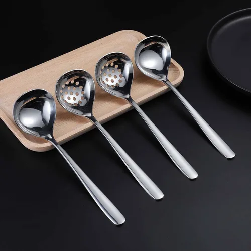Miniatura 4 de Juego de 4 cucharas para servir de acero inoxidable, ranuradas, para banquetes de bufé y catering (TP-01)
