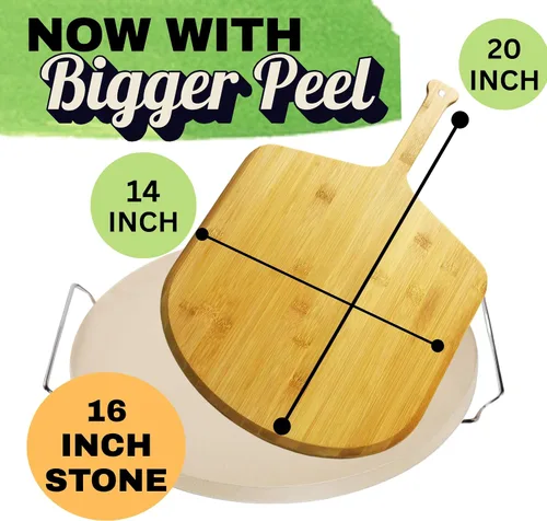 Miniatura 7 de Piedra de pizza grande para horno de 16 pulgadas, piedra redonda para pizza para parrilla con asas, juego de pala y cortador de pizza de madera