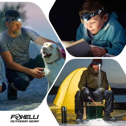 Miniatura 5 de Foxelli Linterna frontal LED recargable USB‑C – Ultraligero 2.4 oz y brillante 180 lúmenes – Luz roja/blanca, 5 modos, IPX5 impermeable, 40 horas