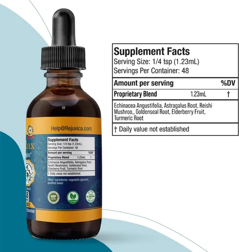 Miniatura 9 de Rejuvica Health MunoMax Gotas líquidas de apoyo inmunológico Equinácea, saúco, astrágalo, reishi y sello de oro Apoya la defensa inmune diaria