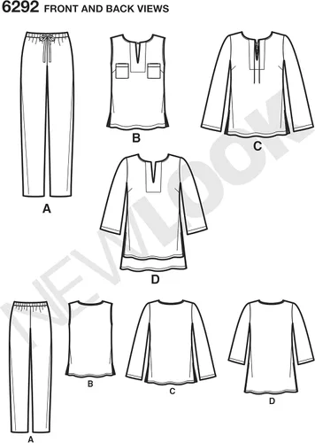 Miniatura 2 de New Look Patrón de costura 6292: Túnica o top de señoritas y pantalones de tirar, Papel, Blanco, Tamaño: A (10-12-14-16-18-20-22)