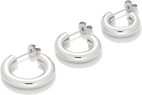 Miniatura 3 de Tienda Essentials - Juego de aros gruesos chapados en oro o plata de ley de 14 quilates