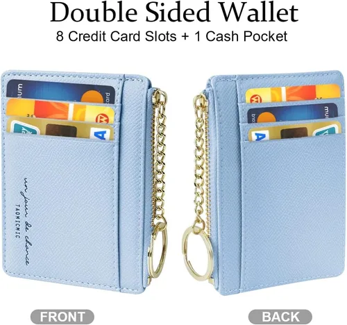 Miniatura 84 de URAQT Cartera para tarjetas de crédito, cartera minimalista de cuero delgado con cremallera, mini protector de tarjeta de crédito, llavero bolsillo