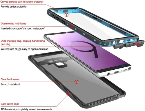 Miniatura 4 de LEMAXELERS Diseñada para Galaxy Note 9, funda impermeable con protector de pantalla integrado [IP68 bajo el agua]