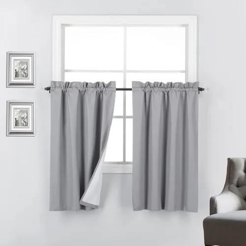Miniatura 13 de 2 paneles de cortinas opacas con aislamiento térmico y forro blanco en la parte trasera para ventana de bloqueo de luz para cualquier ventana
