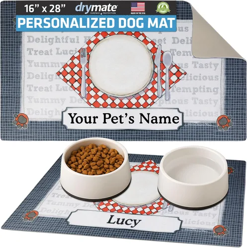 Miniatura 23 de Drymate Mantel individual personalizado para tazón de mascotas, tapete personalizado de alimentación de alimentos para perros y gatos, tela Lino