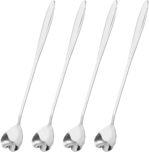 Miniatura 8 de uxcell 4 cucharas de flores de acero inoxidable de 7 pulgadas de mango largo, cucharadita de corazón, cuchara de helado, cucharas de café