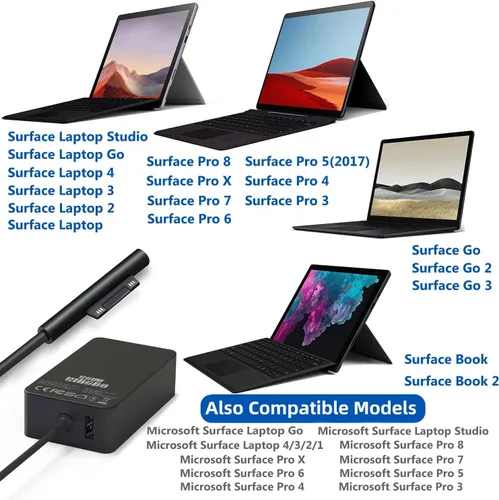 Miniatura 4 de Surface Book Surface Laptop Charger, 102W 15V 6.33A Fuente de alimentación para Surface Book 2 3, Surface Laptop Studio 1798 1706, Surface Laptop