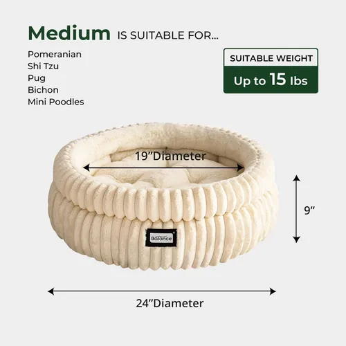 Miniatura 5 de BALANCE Cama para gatos, cama redonda lavable para gatos de interior, cama de felpa súper suave de piel sintética para cachorros y gatitos con parte