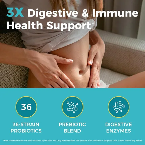 Miniatura 4 de NewRhythm Probióticos 120 mil millones de UFC, 36 cepas, probióticos 3 en 1 para la salud digestiva y apoyo inmunológico con prebióticos y enzimas