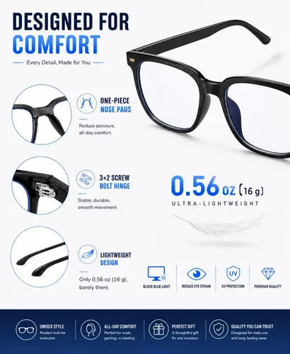 Miniatura 3 de PANNER Gafas cuadradas de gran tamaño con bloqueo de luz azul para mujeres y hombres, antirreflejos, reducen la fatiga ocular, gafas de computadora