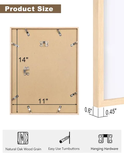 Miniatura 5 de KINLINK Marcos de madera de roble natural de 11 x 14 pulgadas con plexiglás acrílico, paquete de 4