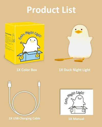 Miniatura 7 de Attivolife lámpara de noche con forma de pato para niños, lámpara de mesa LED de silicona, lámpara de control táctil de animal mago con temporizador