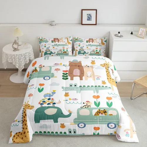 Miniatura 11 de Feelyou Juego de edredón de dinosaurio, tamaño individual, bonito juego de edredón de dinosaurio arcoíris para niños y niñas, juego de edredón Multi