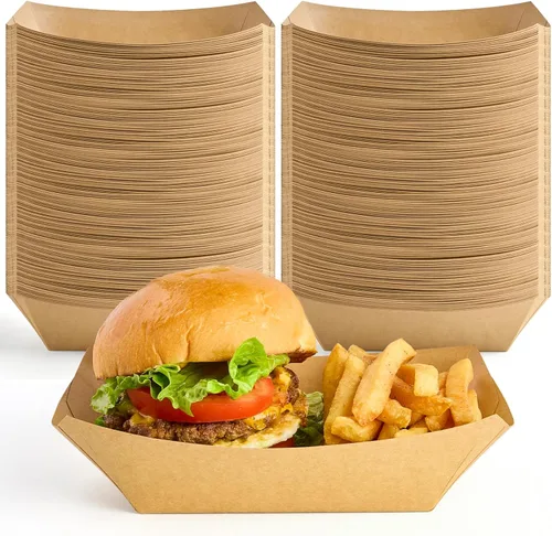 Miniatura 12 de ZORRITA - Bandejas de papel para alimentos de 3 libras - Paquete de 100 bandejas desechables para nachos, bandejas de papel kraft para tacos, cestas