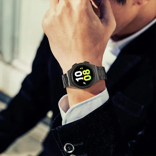 Miniatura 5 de Funda de lujo con correa diseñada para Samsung Galaxy Watch 6/5/4 de 1.732 pulgadas, resistente funda protectora militar de metal con correa táctica