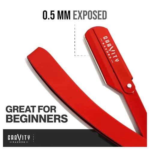 Miniatura 5 de GRAVITY RAZORS Kit profesional de maquinilla de afeitar recta, exposición mínima, incluye 10 cuchillas premium, 0.020 in expuestas, rojo