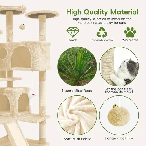 Miniatura 3 de Aotaide - Árbol para gatos de 54 pulgadas, torre para gatos de varios niveles, 2 cuevas acogedoras, postes rascadores, escalera de escalada, bolas
