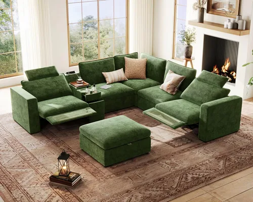 Miniatura 27 de Sofá reclinable eléctrico de 102.8 pulgadas con reposacabezas, sofá reclinable modular Cloud de gran tamaño con mesa, cajón de almacenamiento, Blanco