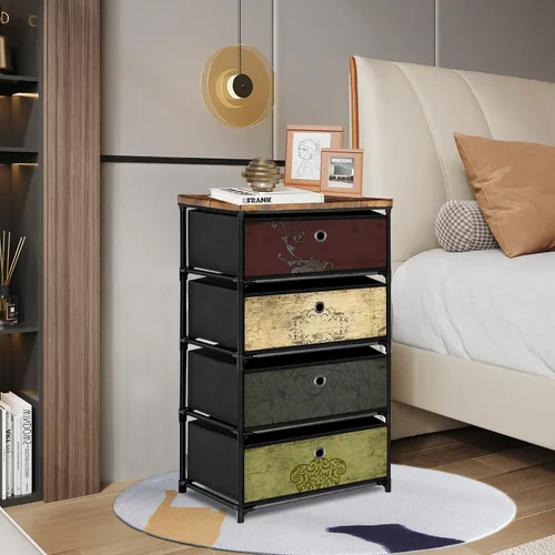 Miniatura 2 de VASICAR Mesita de noche con 4 cajones, organizador de almacenamiento de ropa, pequeña cómoda de tela para dormitorio, armario, entrada, pasillo