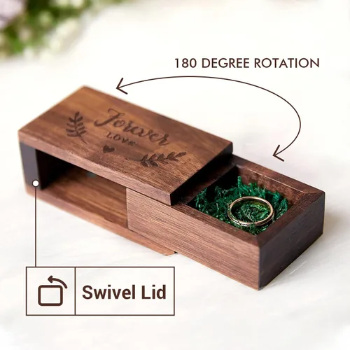 Miniatura 3 de AW BRIDAL Caja portadora de anillos, caja para anillos de boda, caja de anillos de compromiso de madera de nogal, organizador de joyas, caja