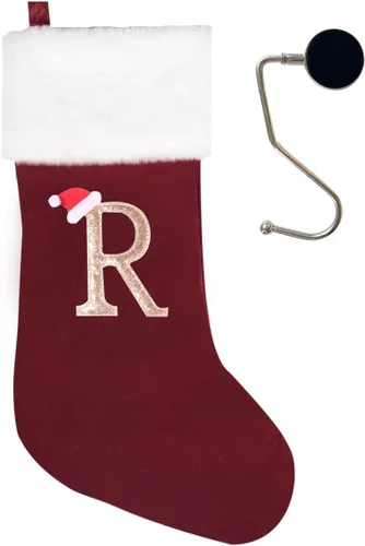 Miniatura 106 de Medias de Navidad de 20 pulgadas con monograma, letras, medias súper suaves grandes de Navidad, medias de monograma rojo para Navidad, regalo